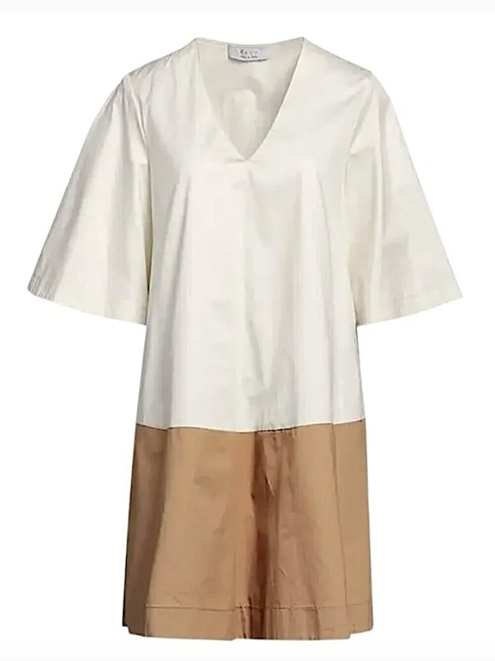 KAOS COLLECTION ITALY Dress Color Block V-Neck Loose Fit Cotton Tent Trapeze